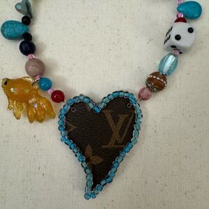 Colorful Beaded Necklace with Heart Pendant